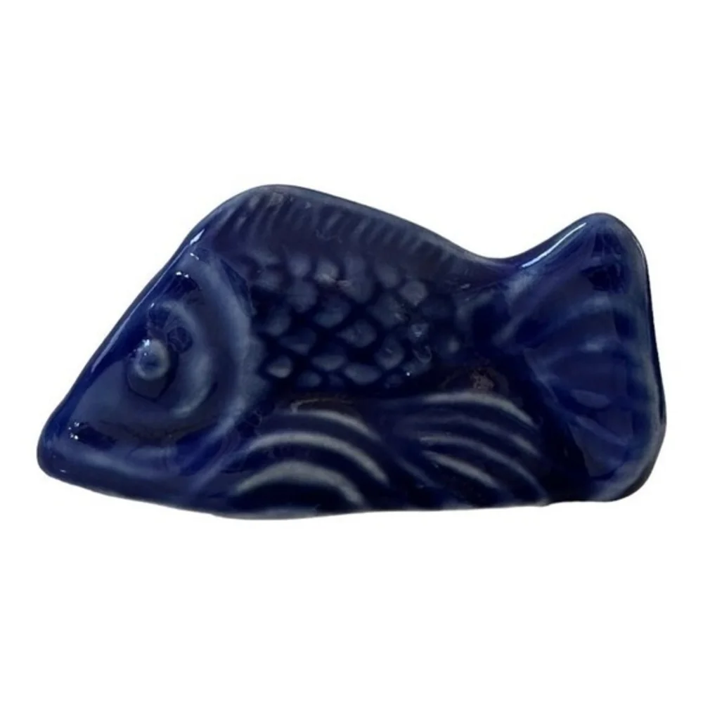 Blue Cobalt Fish Porcelain Figurine Hand Painted White Small 1.7